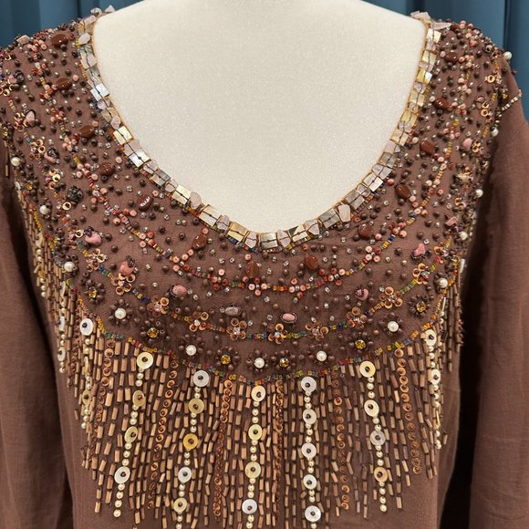 JO NO FUI Brown Rhinestone Cotton Dress - Picture 2 of 8